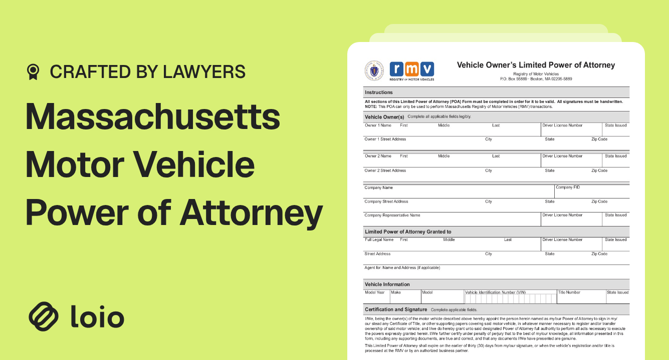 Massachusetts Motor Vehicle Power of Attorney Preview