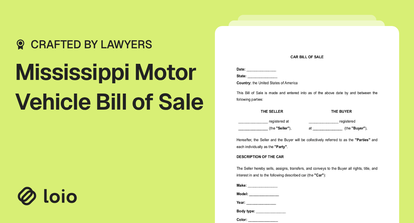 Mississippi Motor Vehicle Bill of Sale Preview