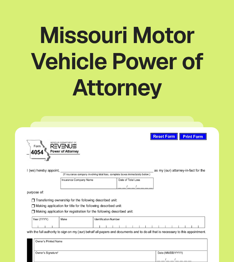 Missouri Motor Vehicle Power of Attorney Preview