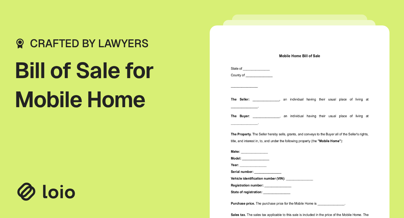 Bill of Sale for Mobile Home Preview