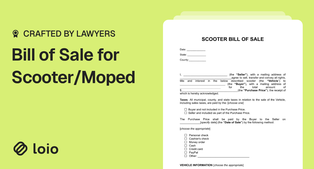 Bill of Sale for Scooter/Moped Preview