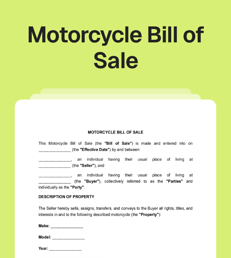 Motorcycle Bill of Sale Preview
