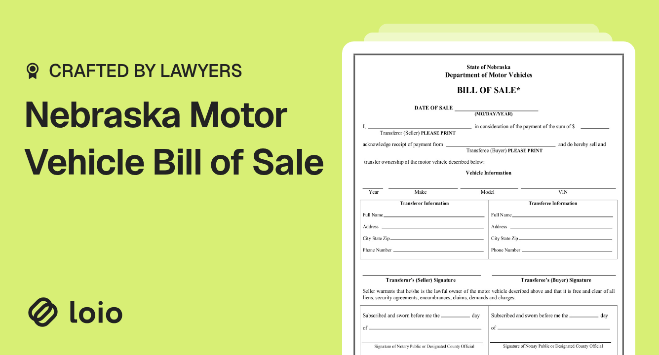 Nebraska Motor Vehicle Bill of Sale Preview