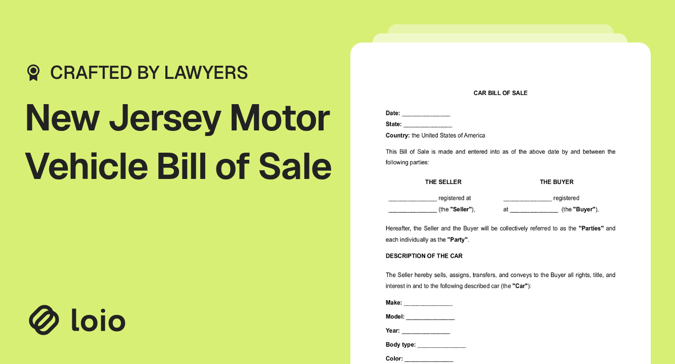 New Jersey Motor Vehicle Bill of Sale Preview