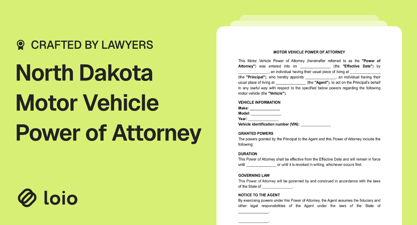 North Dakota Motor Vehicle Power of Attorney Preview