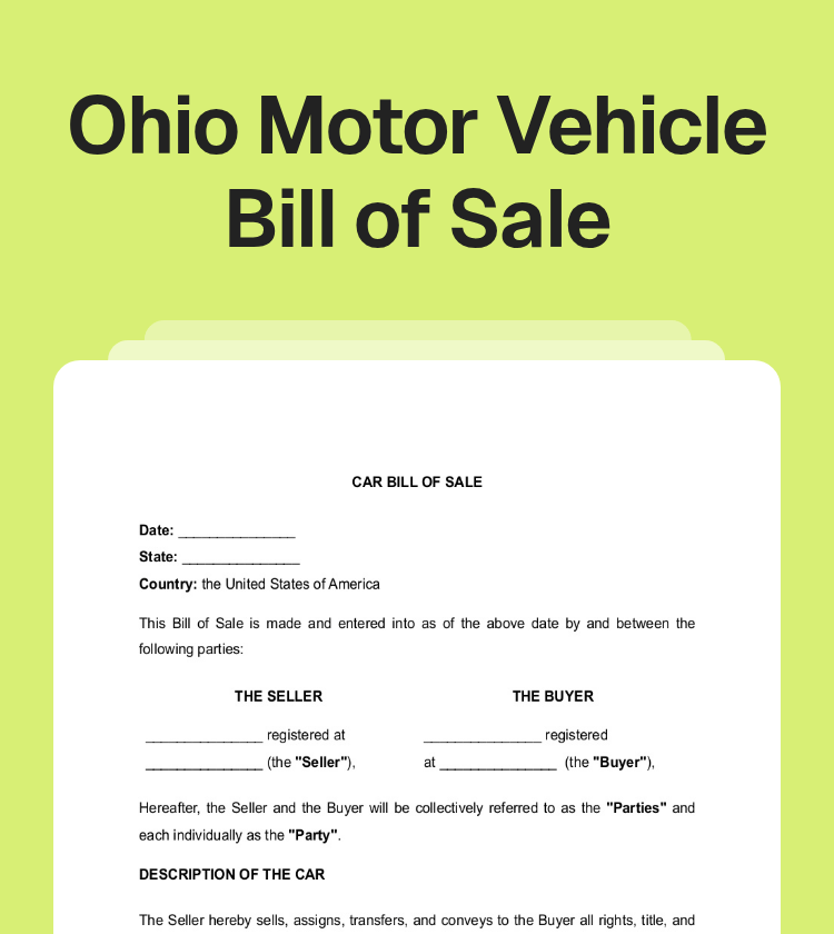 Ohio Motor Vehicle Bill of Sale Preview