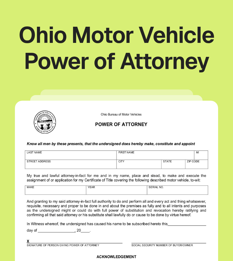 Ohio Motor Vehicle Power of Attorney Preview