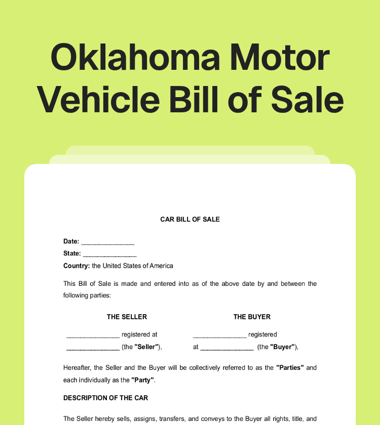Oklahoma Motor Vehicle Bill of Sale Preview