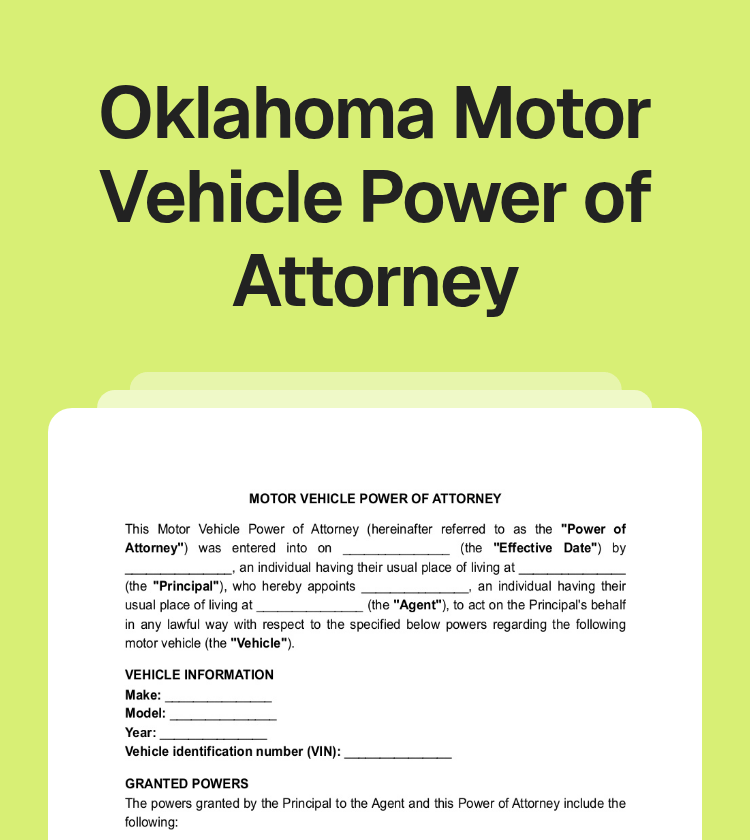 Oklahoma Motor Vehicle Power of Attorney Preview