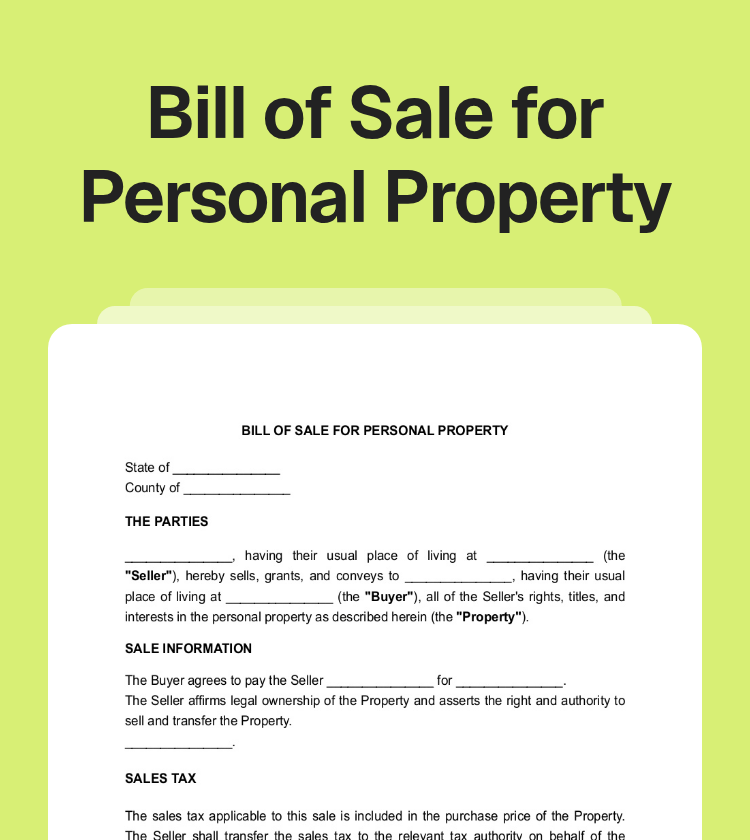 Bill of Sale for Personal Property Preview