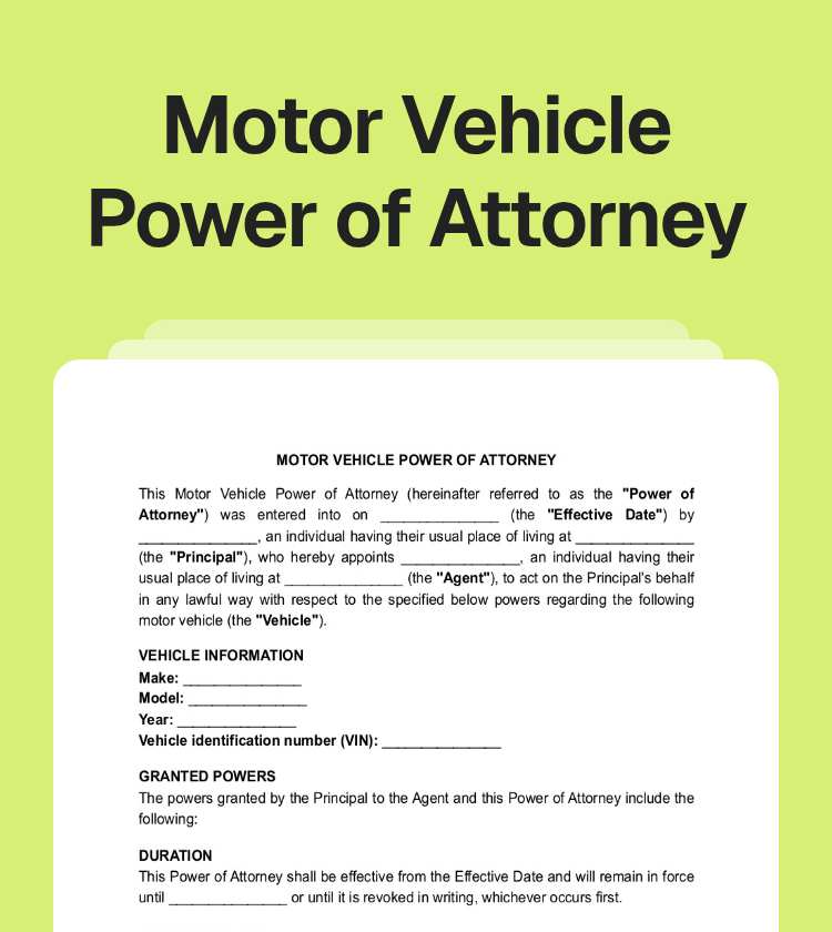 Motor Vehicle Power of Attorney Preview