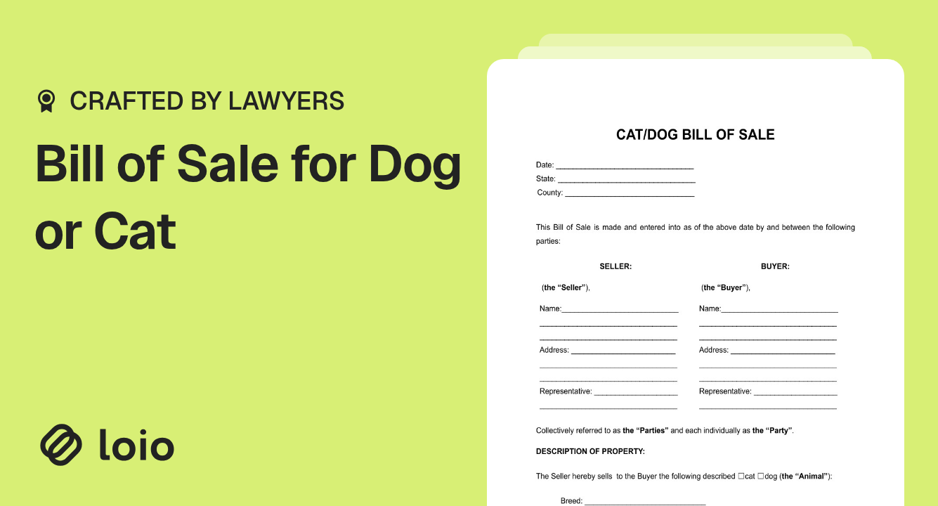 Bill of Sale for Dog or Cat Preview