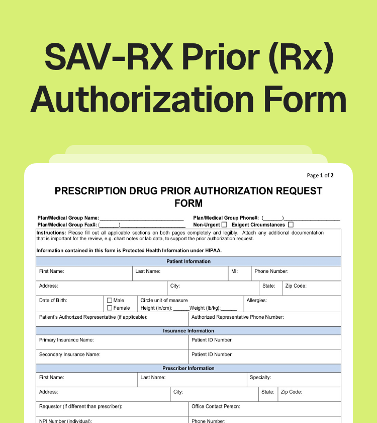 SAV-RX Prior (Rx) Authorization Form Preview