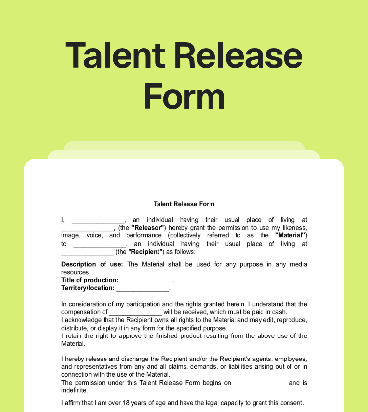 Talent Release Form Preview