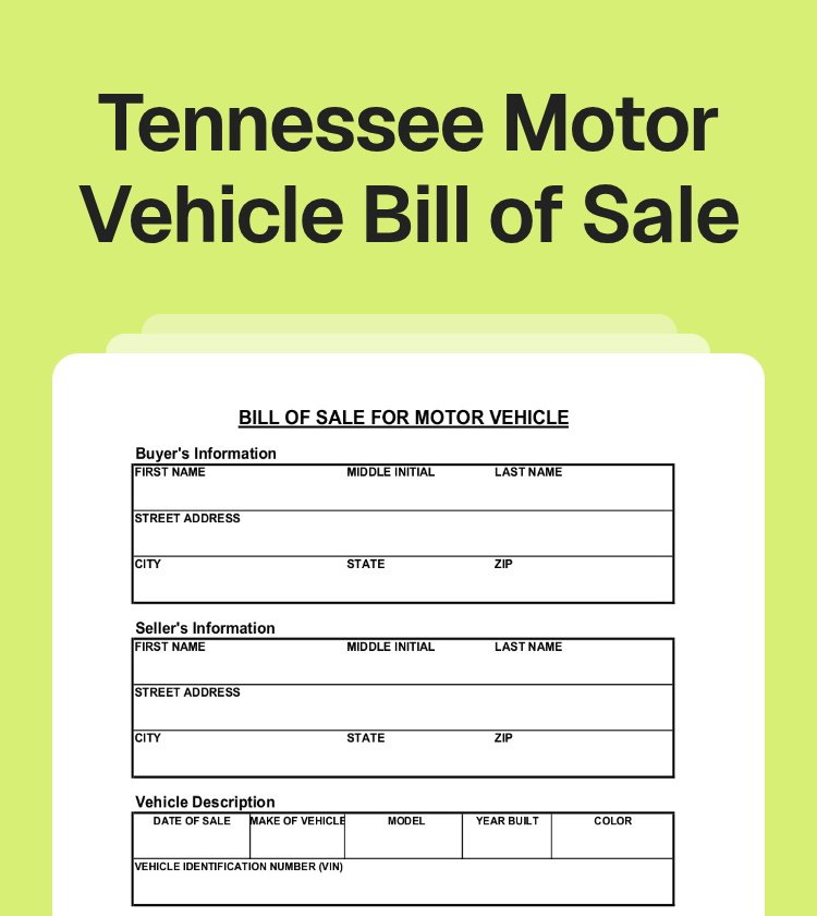 Tennessee Motor Vehicle Bill of Sale Preview