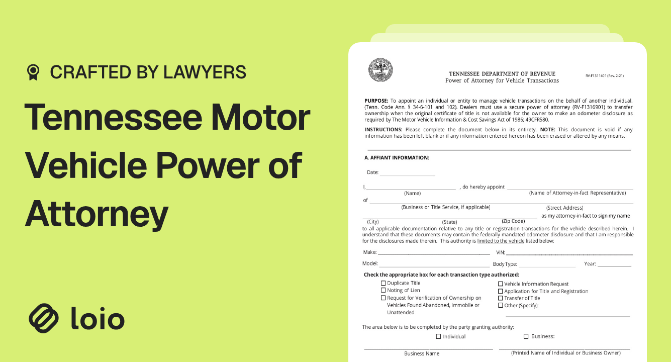 Tennessee Motor Vehicle Power of Attorney Preview