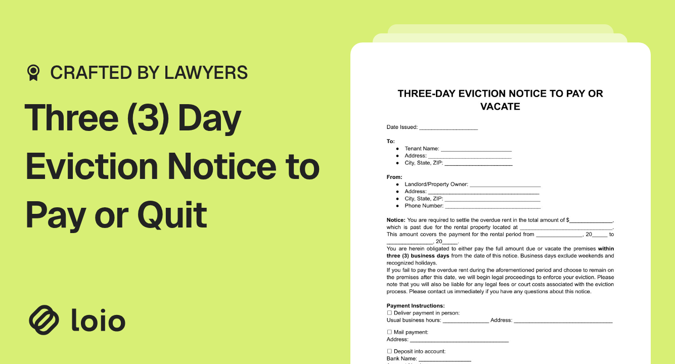 Three (3) Day Eviction Notice to Pay or Quit Preview