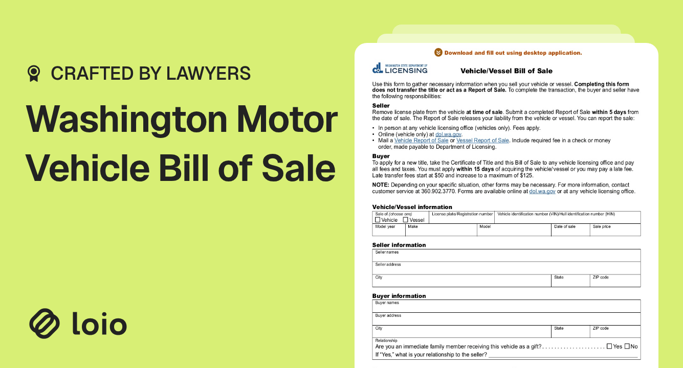 Washington Motor Vehicle Bill of Sale Preview