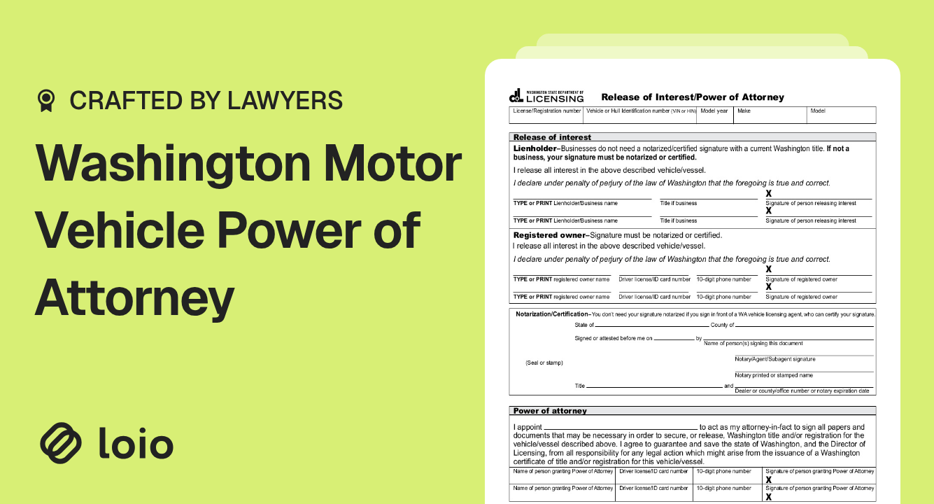 Washington Motor Vehicle Power of Attorney Preview