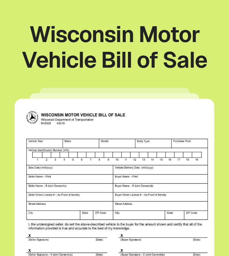 Wisconsin Motor Vehicle Bill of Sale Preview