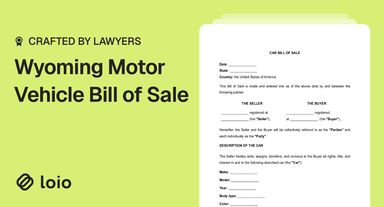Wyoming Motor Vehicle Bill of Sale Preview
