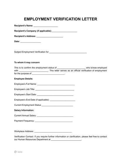 Employment Verification Letter Preview
