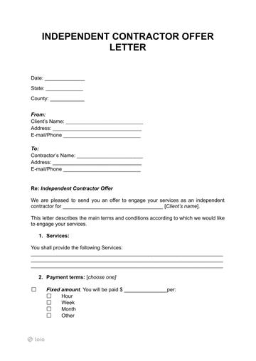 Independent Contractor Offer Letter