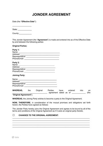 Joinder Agreement Form