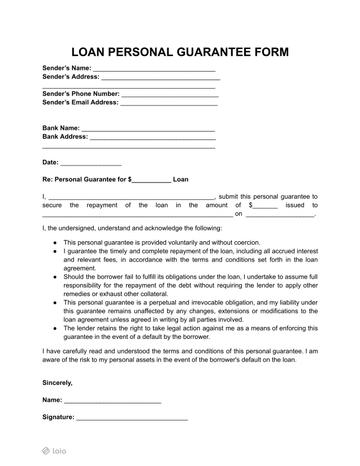 Loan Personal Guarantee Form