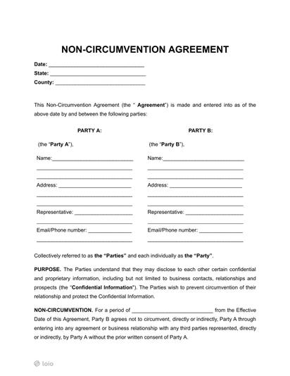 Non-Circumvention Agreement Preview