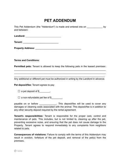 Pet Addendum Form Preview