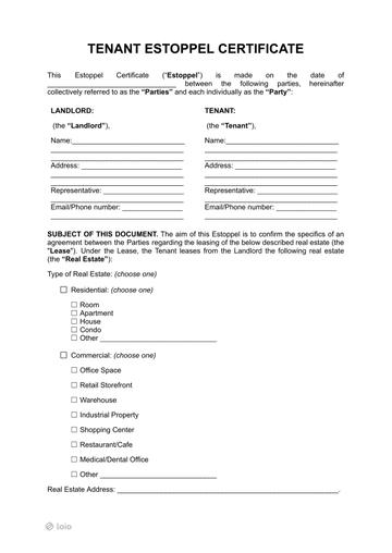 Tenant Estoppel Certificate