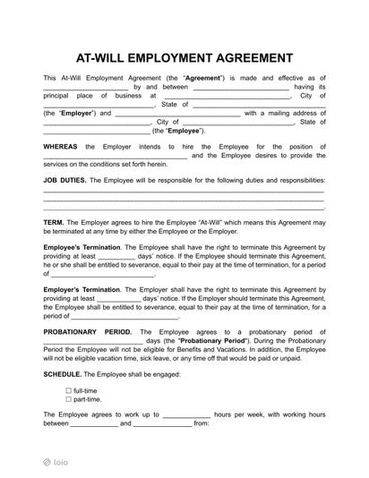 At-Will Employment Agreement Preview