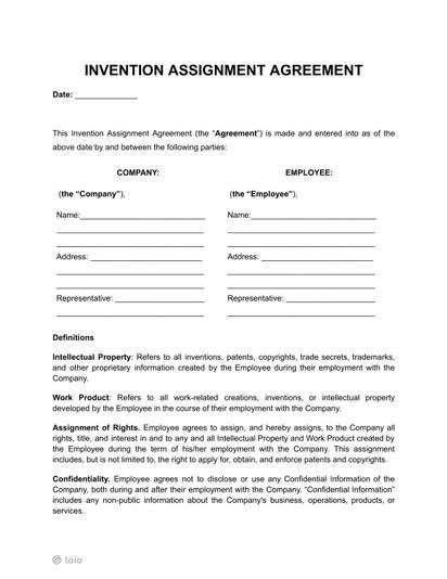 Invention Assignment Agreement Preview