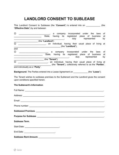 Landlord Consent to Sublease Preview
