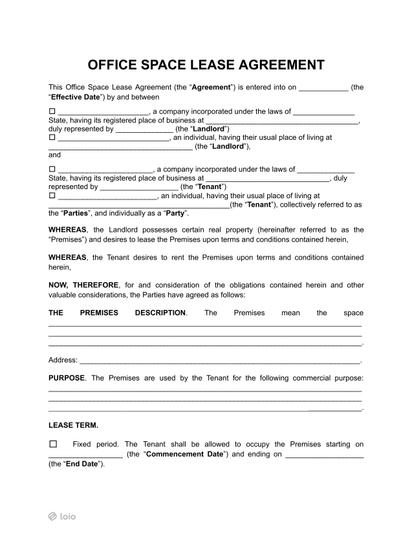 Office Space Lease Agreement Preview
