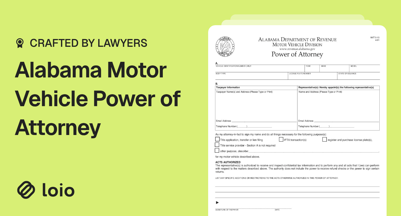 Alabama Motor Vehicle Power of Attorney Preview Alabama Motor Vehicle Power of Attorney Preview