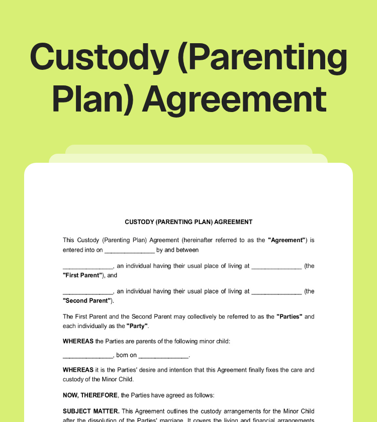 Custody (Parenting Plan) Agreement Preview Custody (Parenting Plan) Agreement Preview