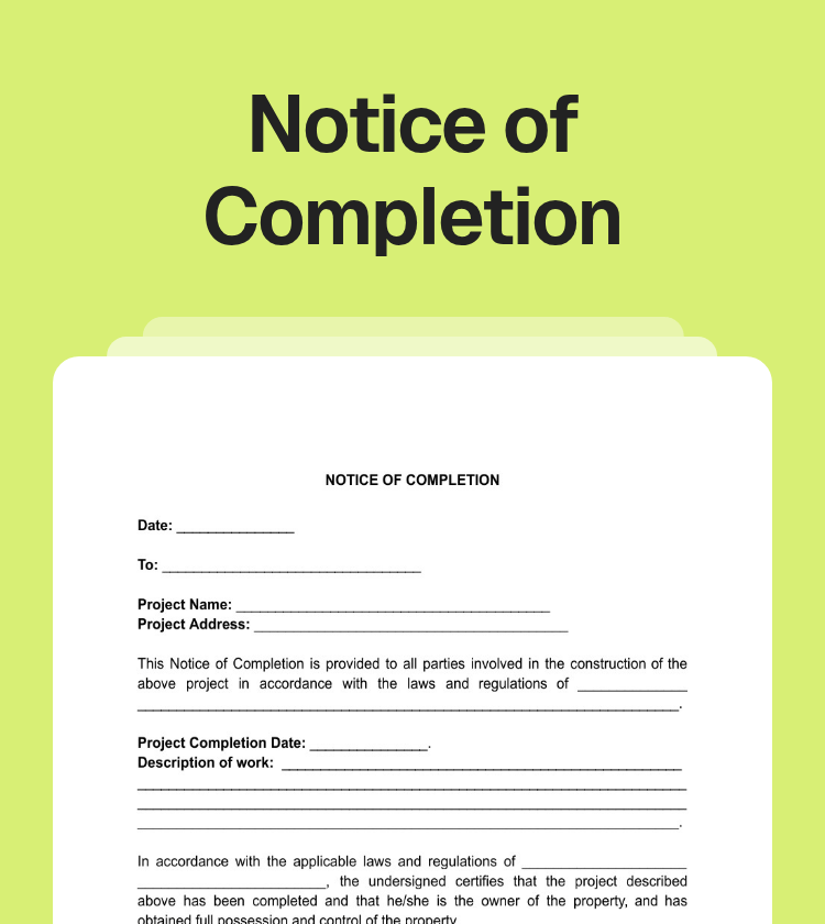 Notice of Completion Preview Notice of Completion Preview
