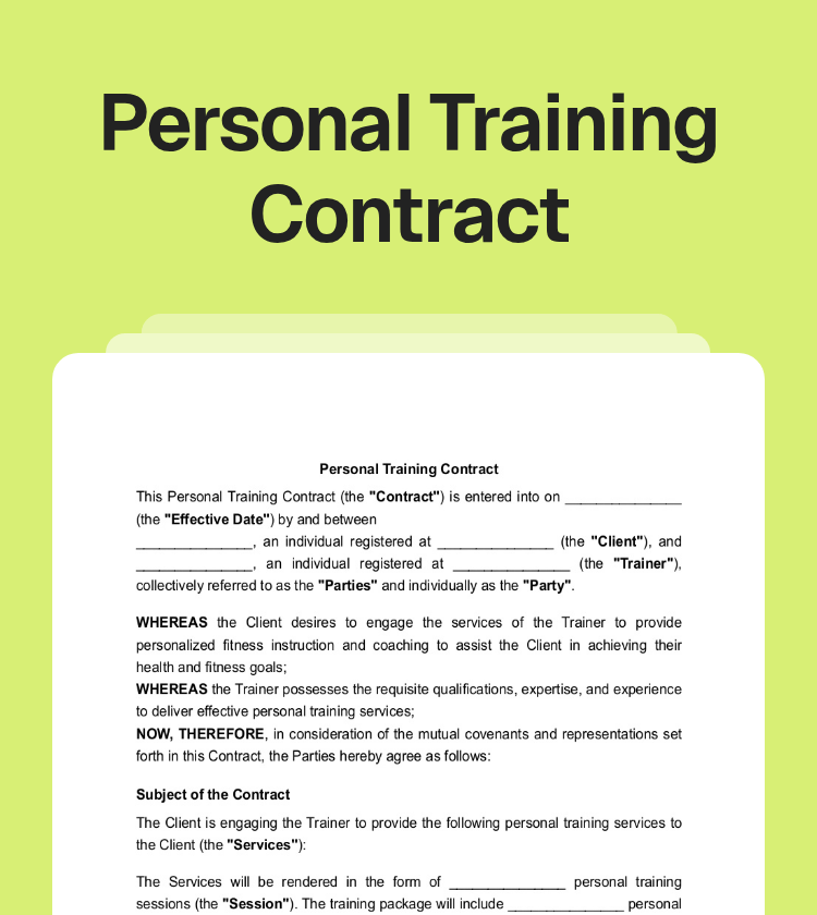 Personal Training Contract Preview Personal Training Contract Preview