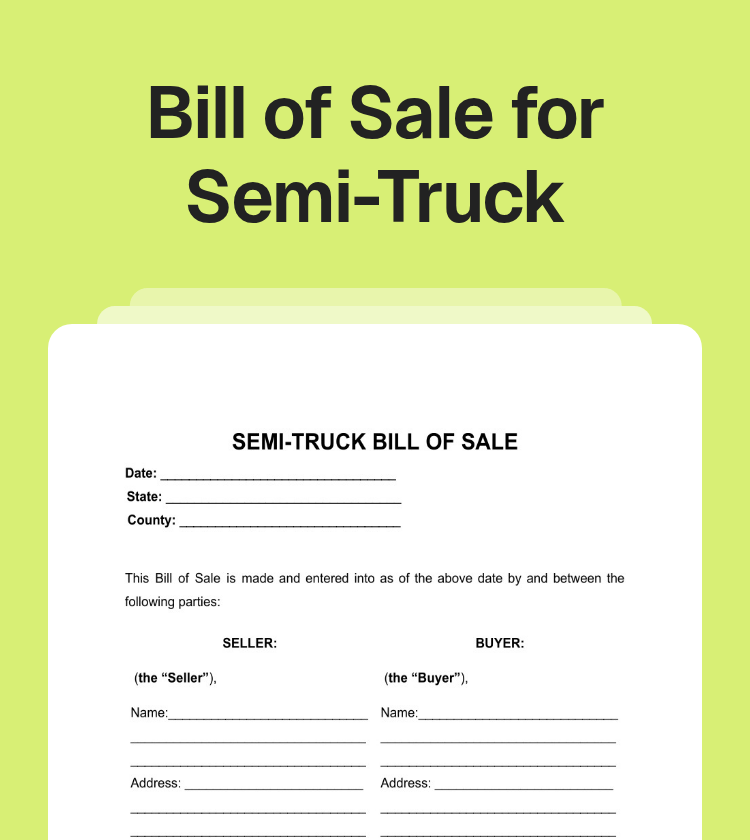 Bill of Sale for Semi-Truck Preview Bill of Sale for Semi-Truck Preview