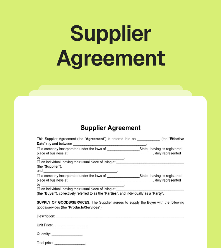 Supplier Agreement Preview Supplier Agreement Preview