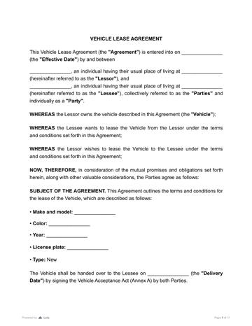 Vehicle Lease Agreement
