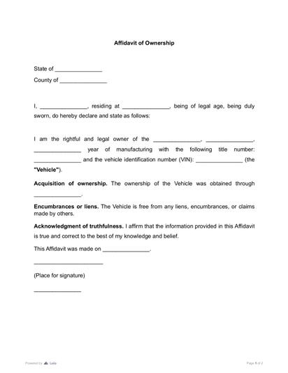 Affidavit of Ownership Preview