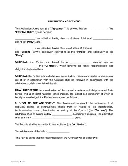 Arbitration Agreement Preview