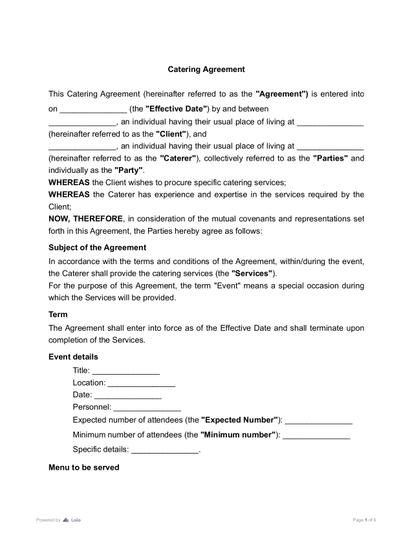 Catering Agreement Preview