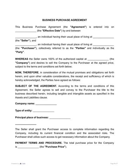 Business Purchase Agreement Preview
