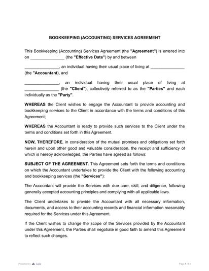 Bookkeeping (Accounting) Services Agreement Preview