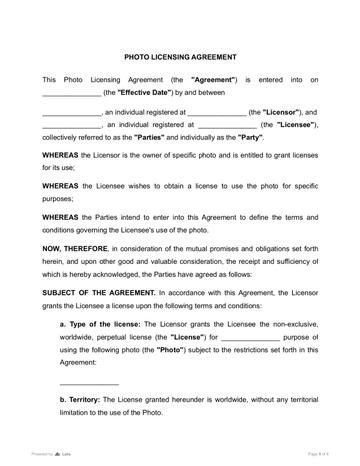 Photo Licensing Agreement