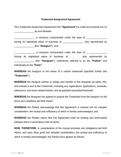 Trademark Assignment Agreement Preview